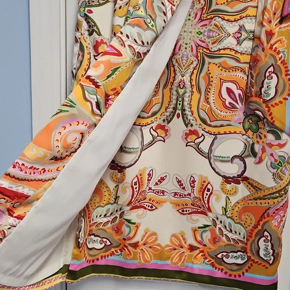 ANTONIO MELANI Satin Clio Scarf Wrap Maxi Skirt: Multi Color Print: Size- 10 - Picture 4 of 16